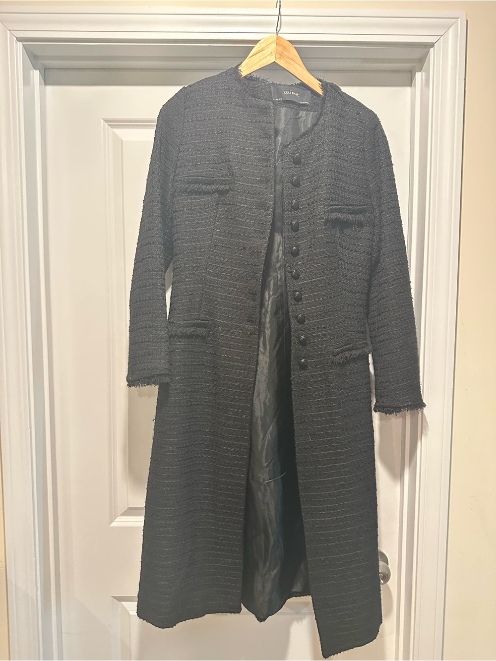 Zara Black Tweed Long Pea Coat